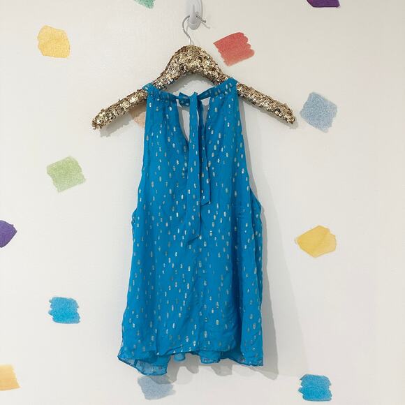 M Lilly Pulitzer Blue Gold Metallic Rory Halter Top - Picture 3 of 5
